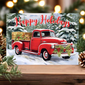 Vintager Red Truck in Snowy Forest Weihnachten