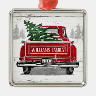 Vintager Red Truck mit dem Namen der Familie Chris Ornament Aus Metall