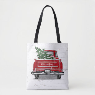 Vintager Red Truck mit dem Namen der Familie Chris Tasche