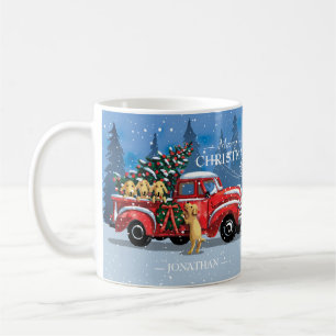 Vintager Red Truck mit Hund Monogramm Name Kaffeetasse