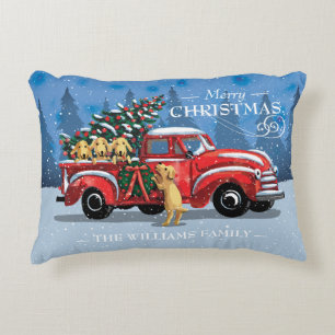 Vintager Red Truck mit Hunden Familienname Dekokissen