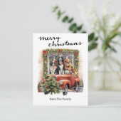 Vintager Red Truck mit Hunden Weihnachten (Stehend Vorderseite)