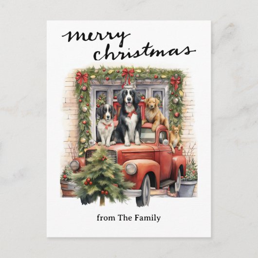 Vintager Red Truck mit Hunden Weihnachten (Vorderseite)