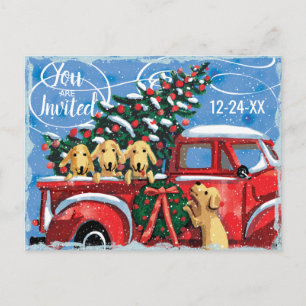Vintager Red Truck mit Hunden Weihnachts-Party Einladungspostkarte