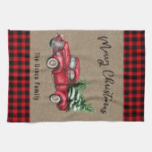 Vintager Red Truck mit Karierter Weihnachtsbaumfam Geschirrtuch (Horizontal)