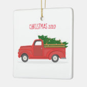 Vintager Red Truck mit Weihnachtsbaum Keramikornament (Links)