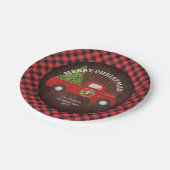 Vintager Red Truck mit Weihnachtsbaum Pappteller (Schrägansicht)