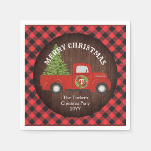 Vintager Red Truck mit Weihnachtsbaum Serviette