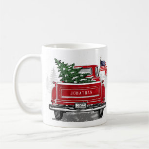 Vintager Red Truck Patriotic Flag Custom Holiday Kaffeetasse