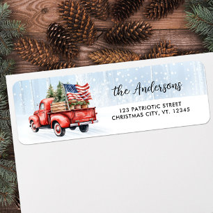 Vintager Red Truck Patriotic Flag Weihnachtsanschr