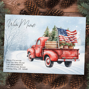 Vintager Red Truck Patriotic US Flag Holiday Movin Ankündigung