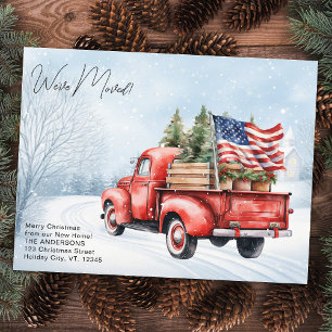Vintager Red Truck Patriotic US Flag Holiday Movin Ankündigungspostkarte