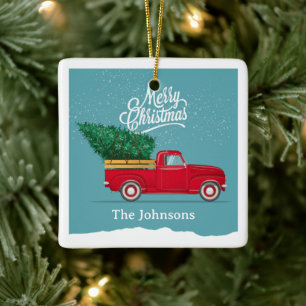 Vintager Red Truck Personalisiert Weihnachten Keramikornament