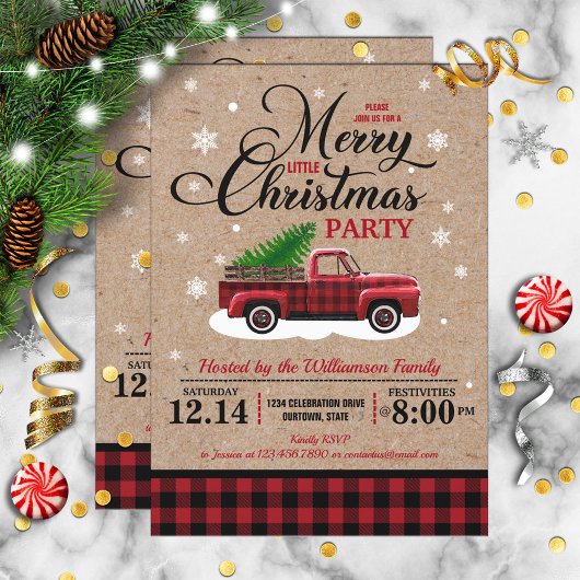 Vintager Red Truck Rustikales Country Weihnachts-P Einladung