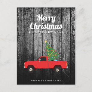 Vintager Red Truck Rustikales Holz Frohe Weihnacht Feiertagspostkarte