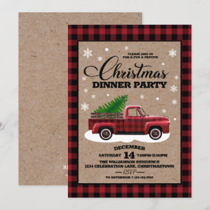 Vintager Red Truck Rustikales Landweihnachtessen Einladung