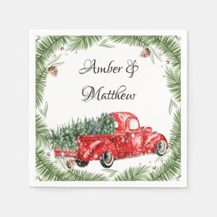 Vintager Red Truck Schnee Weihnachten Hochzeit Nap Serviette