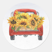 Vintager Red Truck Sonnenblumen Cargo Runder Aufkleber (Vorderseite)