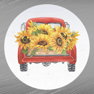 Vintager Red Truck Sonnenblumen Cargo Runder Aufkleber