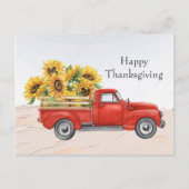 Vintager Red Truck Sonnenblumen Erntedank Feiertagspostkarte (Vorderseite)