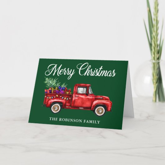 Vintager Red Truck Tree Geschenke Weihnachtsfamili Karte (Vorderseite)