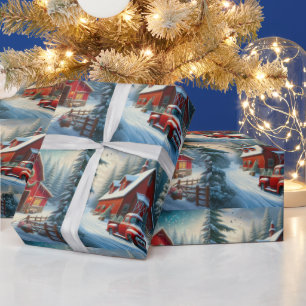 Vintager Red Truck und Roter Barn Weihnachten Geschenkpapier