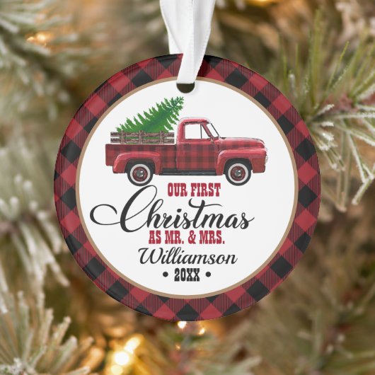 Vintager Red Truck Unser 1. Weihnachtsfest Ornament (Baum)