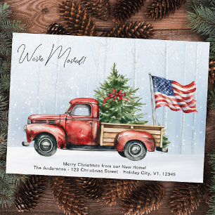 Vintager Red Truck US Flag Patriotic Holiday Movin Ankündigung