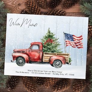 Vintager Red Truck US Flag Patriotic Holiday Movin Ankündigungspostkarte