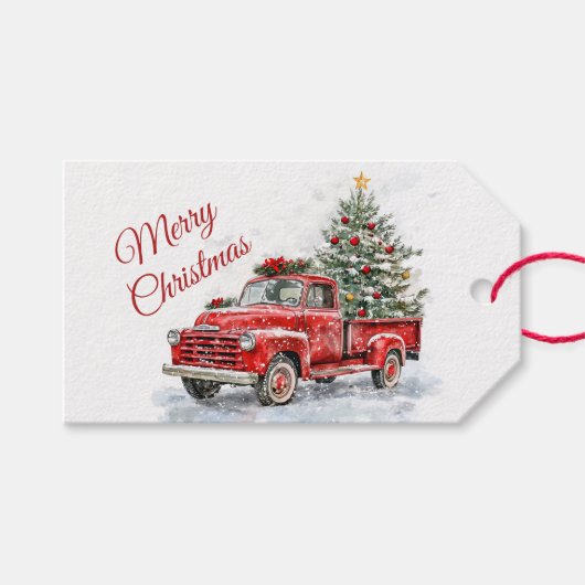 Vintager Red Truck Weihnachten Geschenkanhänger (Vorderseite (Horizontal))