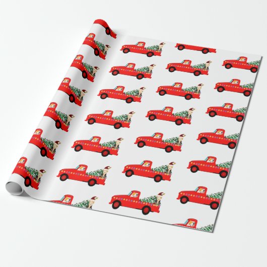 Vintager Red Truck Weihnachten Geschenkpapier (Ungerollt)