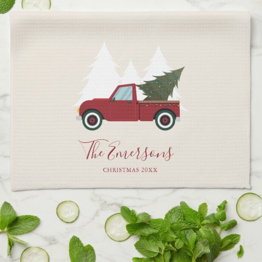 Vintager Red Truck Weihnachten Geschirrtuch (Gefaltet)