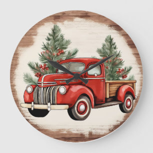 Vintager Red Truck Weihnachten Große Wanduhr
