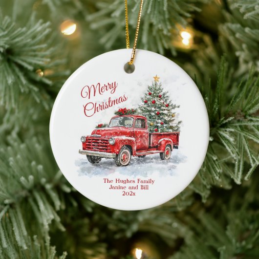 Vintager Red Truck Weihnachten Keramik Ornament (Baum)