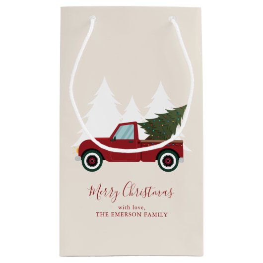 Vintager Red Truck Weihnachten Kleine Geschenktüte (Rückseite)