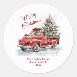 Vintager Red Truck Weihnachten Runder Aufkleber