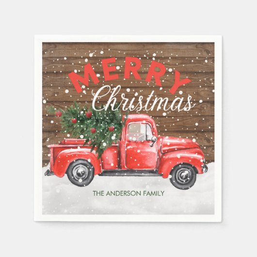 Vintager Red Truck Weihnachten Serviette (Vorderseite)