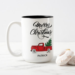 Vintager Red Truck Weihnachten Zweifarbige Tasse