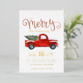 Vintager Red Truck Weihnachts-Einladung Folieneinladung (Stehend vorne)