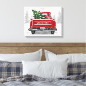Vintager Red Truck Weihnachtsbaum Rustikaler Name Leinwanddruck (Insitu (Schlafzimmer))