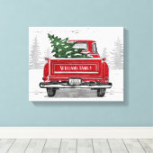 Vintager Red Truck Weihnachtsbaum Rustikaler Name Leinwanddruck (Insitu (Holzboden))