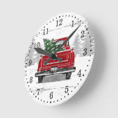 Vintager Red Truck Weihnachtsbaum Rustikales Holz Runde Wanduhr (Winkel)