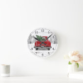 Vintager Red Truck Weihnachtsbaum Rustikales Holz Runde Wanduhr (Zuhause)