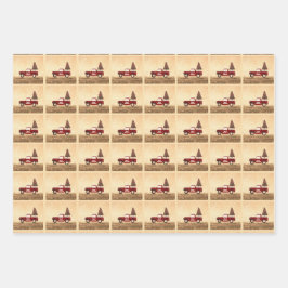 Vintager Red Truck Weihnachtsbaum Rustikales Muste Geschenkpapier Set