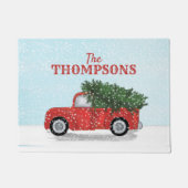 Vintager Red Truck Weihnachtsbaum Schnee Personali Fußmatte (Vorderseite)
