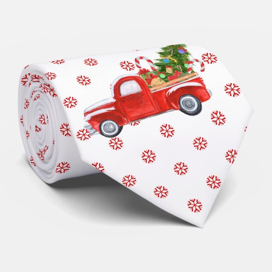 Vintager Red Truck Weihnachtsbaum Schneeflocken Krawatte (Gerollt)