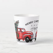 Vintager Red Truck Weihnachtsbaumname Skript Milchtasse (Vorderseite)