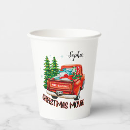 Vintager Red Truck Weihnachtsfilm Pappbecher