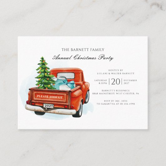 Vintager Red Truck Weihnachtskarte Party Einladung (Vorderseite)