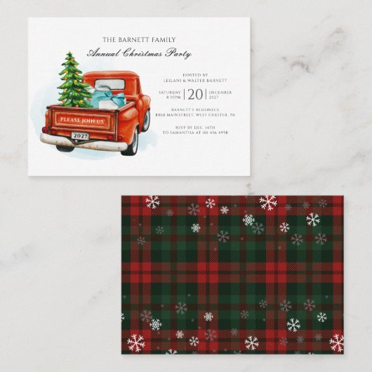 Vintager Red Truck Weihnachtskarte Party Einladung (Vorne/Hinten)